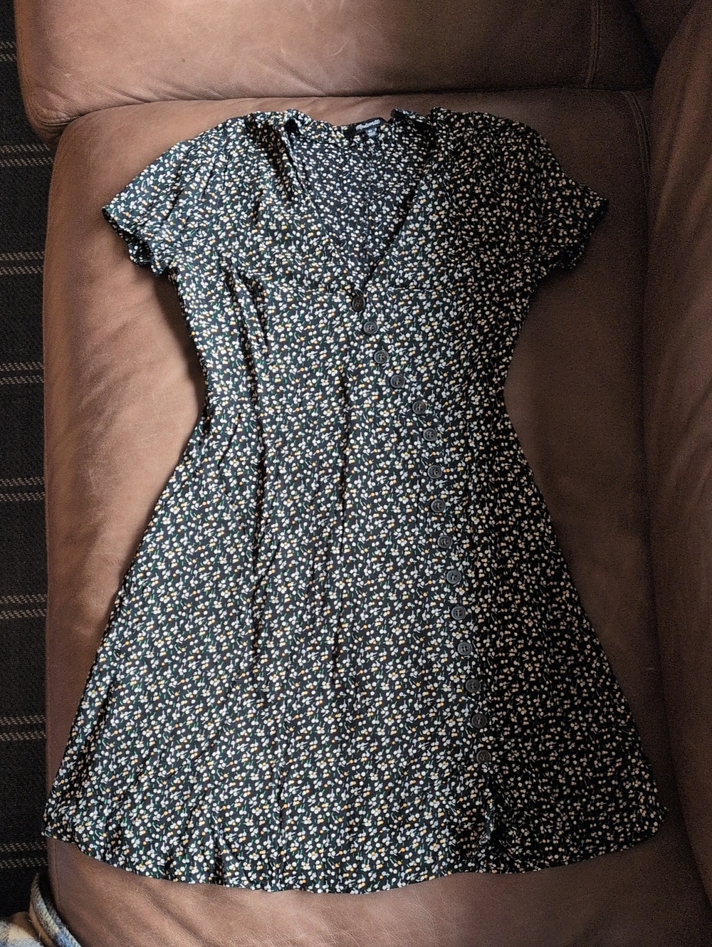Madewell Black Floral Button-Front Short Dress